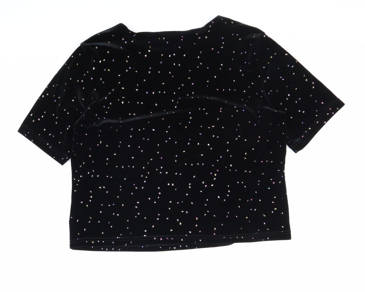 Mosaic Womens Black Geometric Polyester Basic T-Shirt Size L Boat Neck - Box Fit