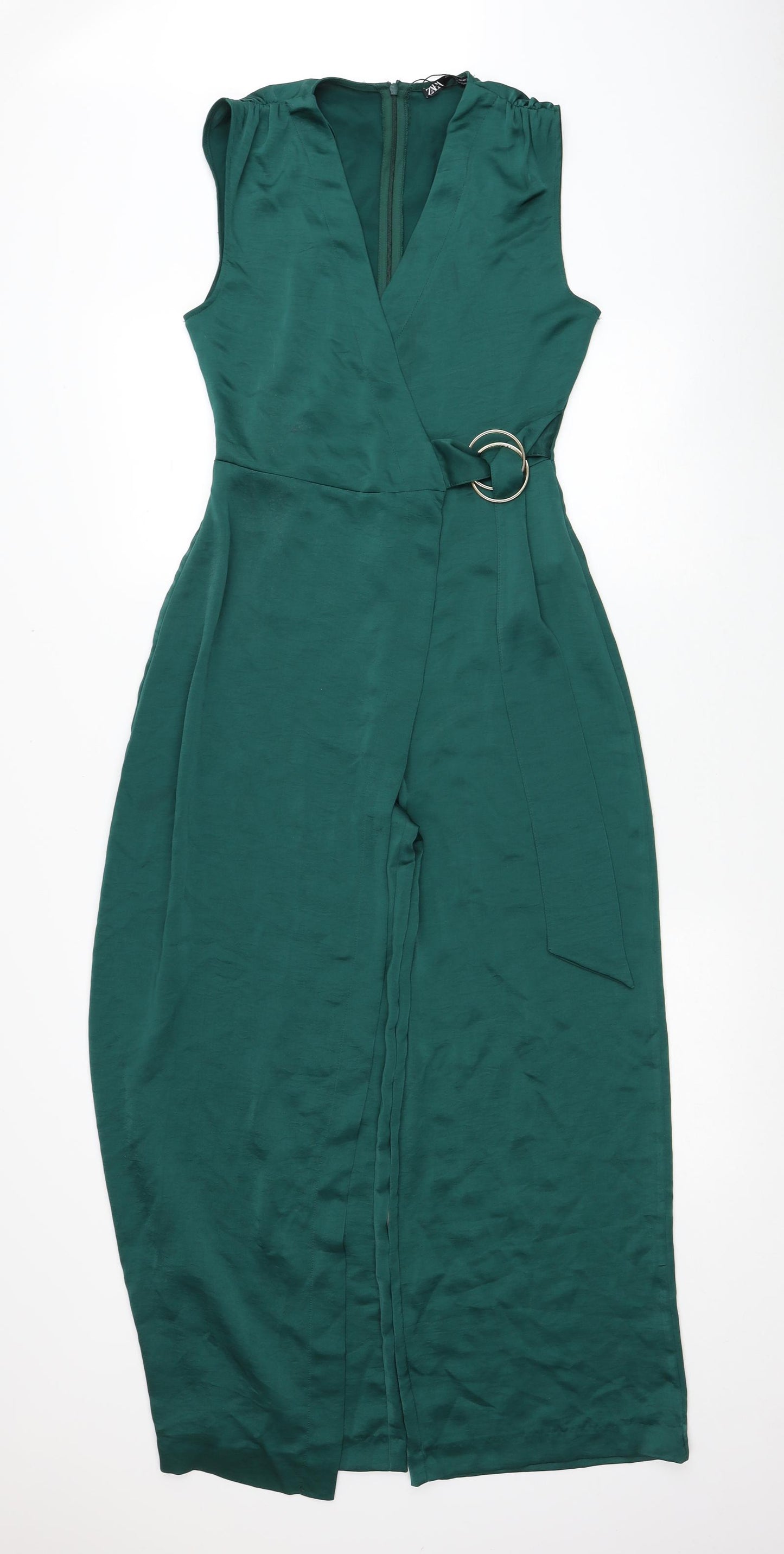Zara Womens Green Polyester Jumpsuit One-Piece Size XS Zip