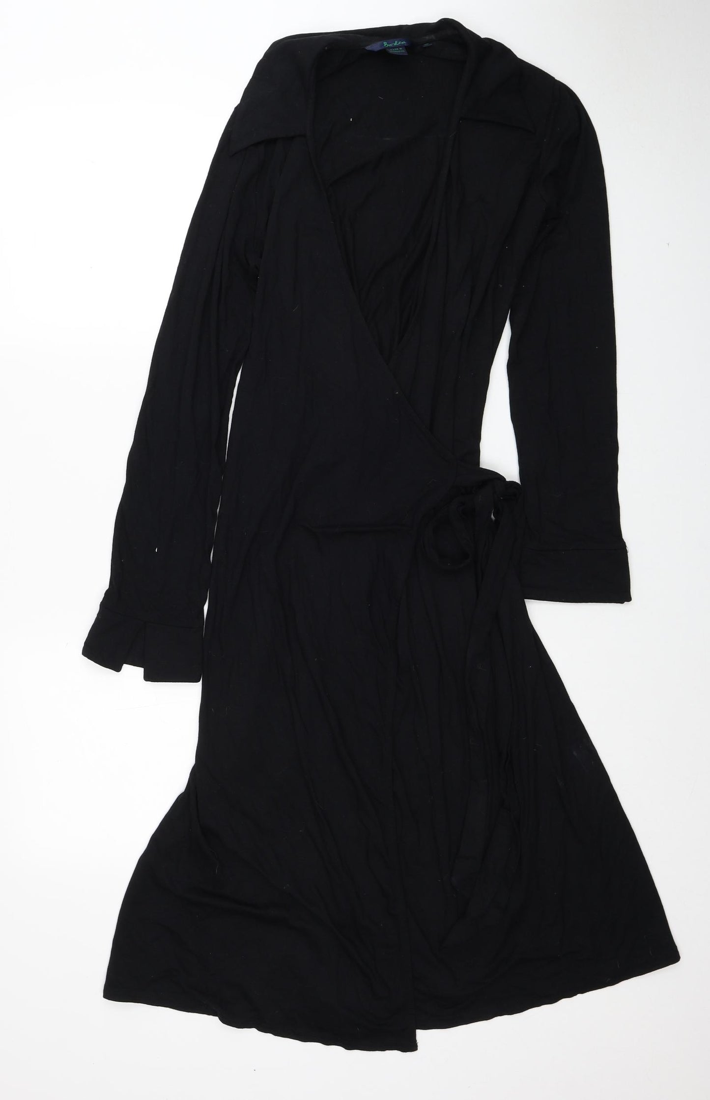 Boden Womens Black Viscose Wrap Dress Size 12 V-Neck Tie