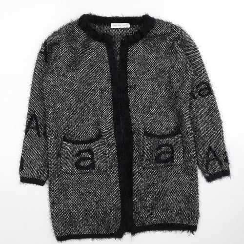 Dream Look Womens Black V-Neck Geometric Polyester Cardigan Jumper Size S
