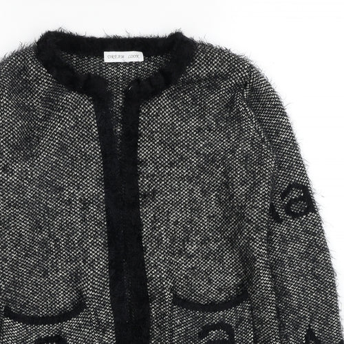 Dream Look Womens Black V-Neck Geometric Polyester Cardigan Jumper Size S