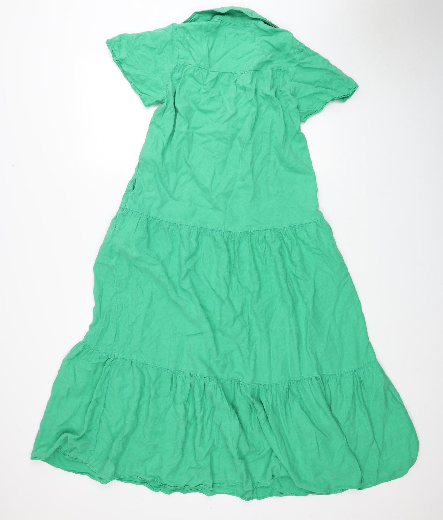 Zara Womens Green Lyocell Shirt Dress Size XS Collared Button - Tiered