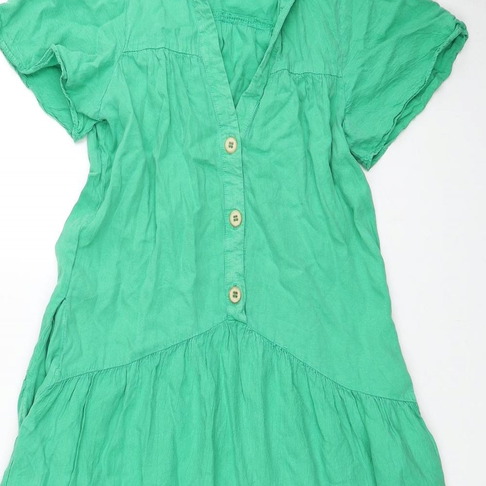 Zara Womens Green Lyocell Shirt Dress Size XS Collared Button - Tiered