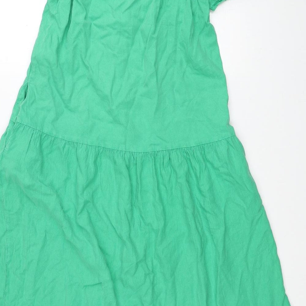 Zara Womens Green Lyocell Shirt Dress Size XS Collared Button - Tiered