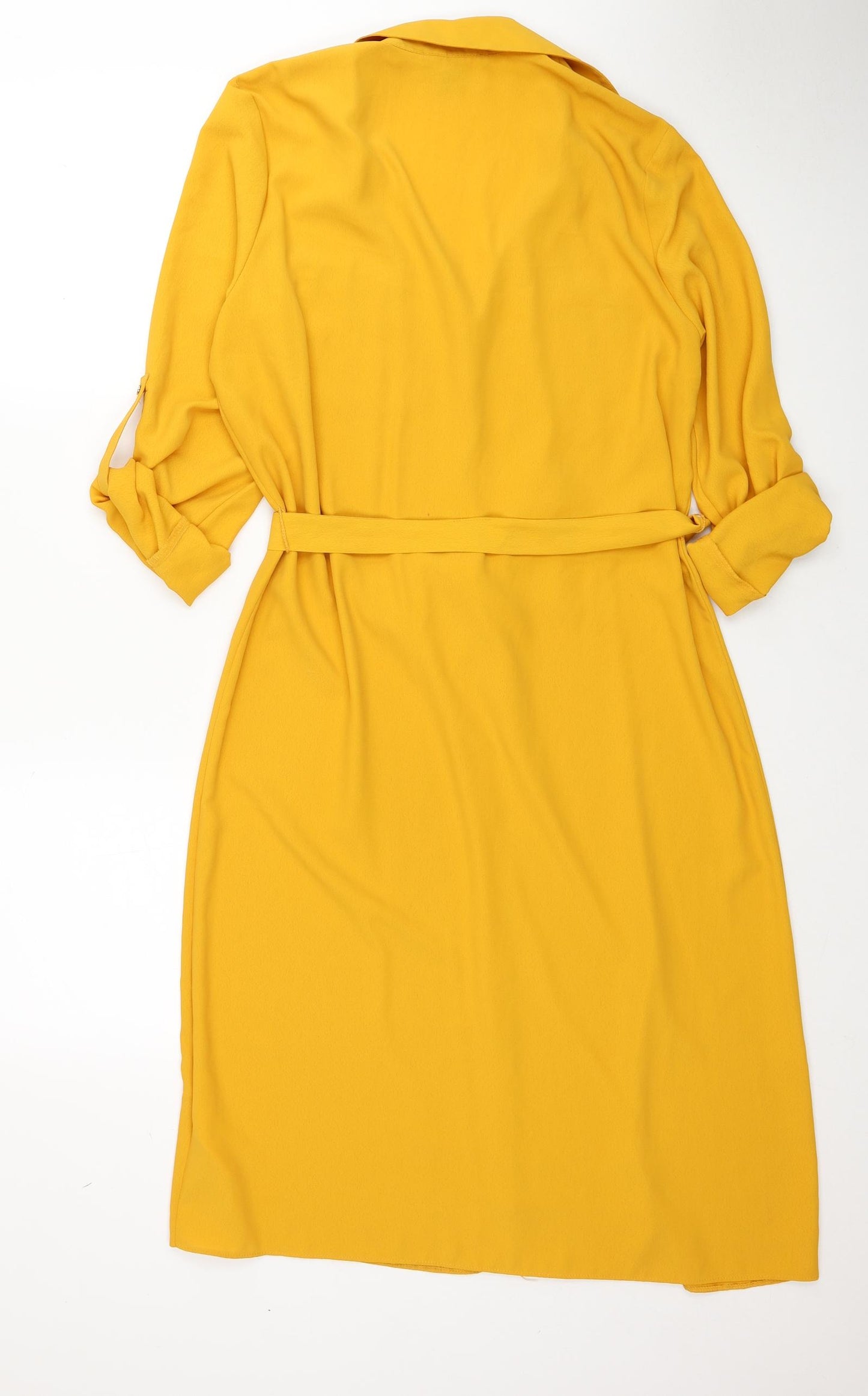 Primark Womens Yellow Polyester Shirt Dress Size 12 Collared Button