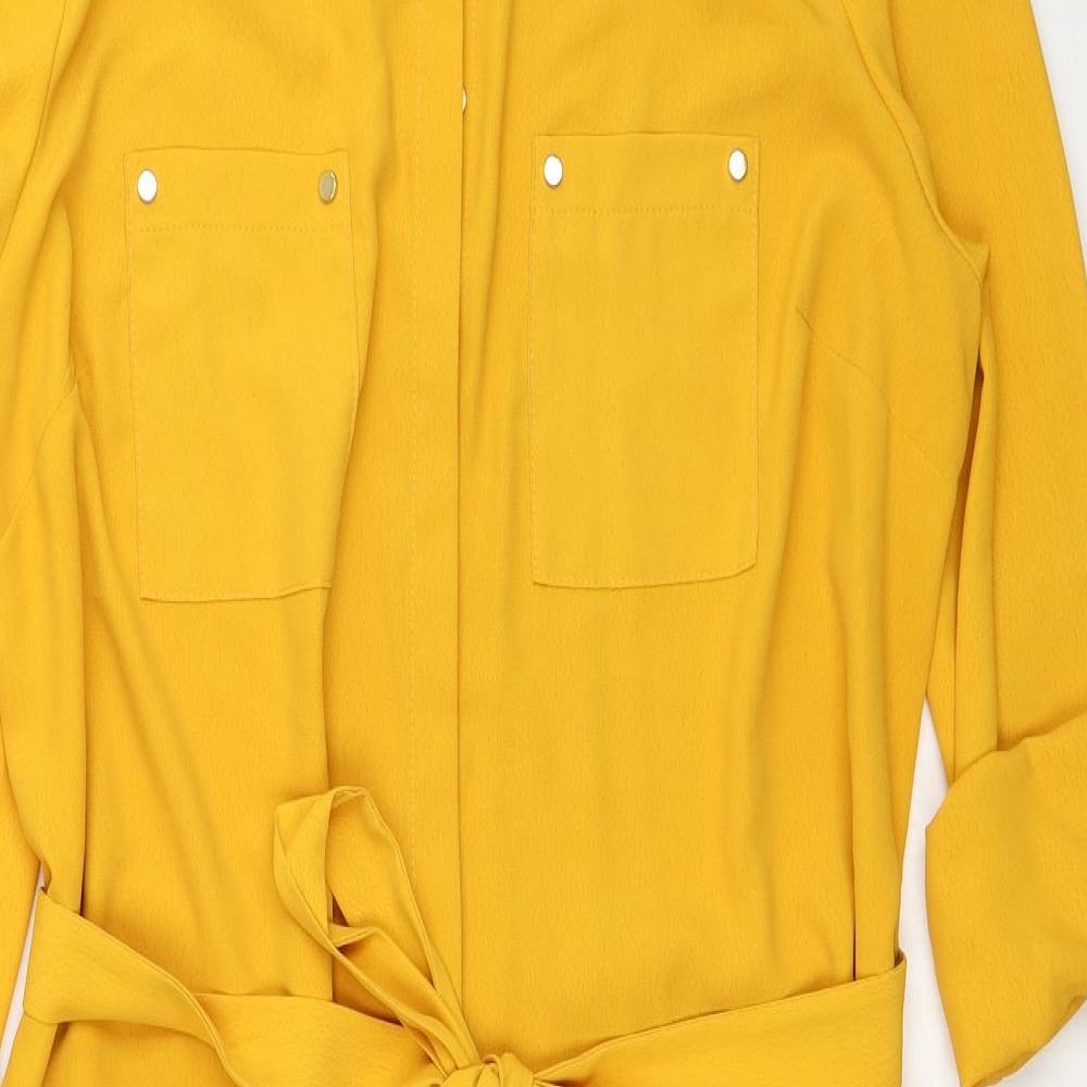 Primark Womens Yellow Polyester Shirt Dress Size 12 Collared Button