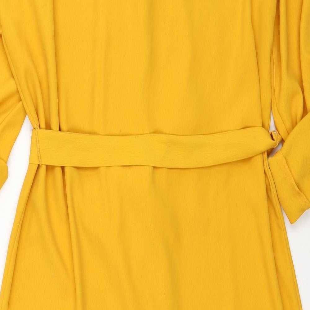 Primark Womens Yellow Polyester Shirt Dress Size 12 Collared Button