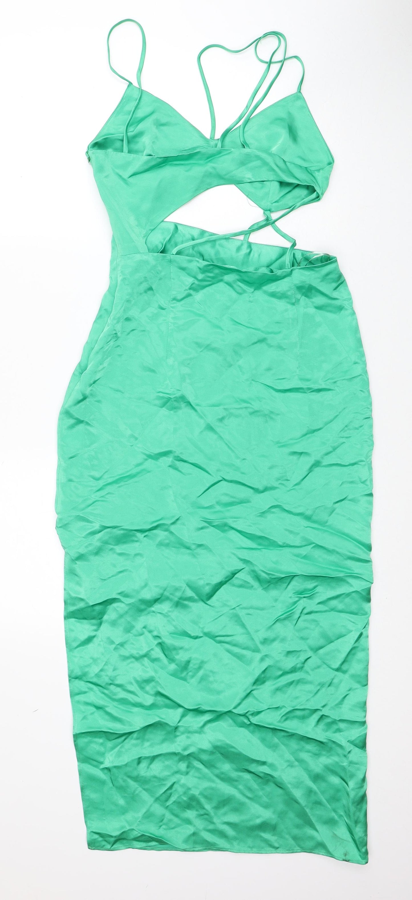 Zara Womens Green Polyester Bodycon Size XS Sweetheart Zip