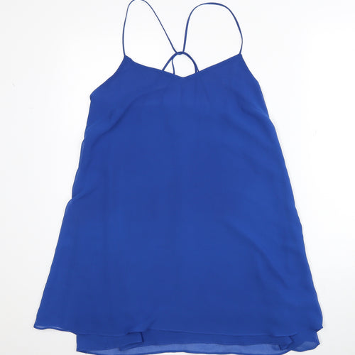 Topshop Womens Blue Polyester Trapeze & Swing Size 10 V-Neck Pullover
