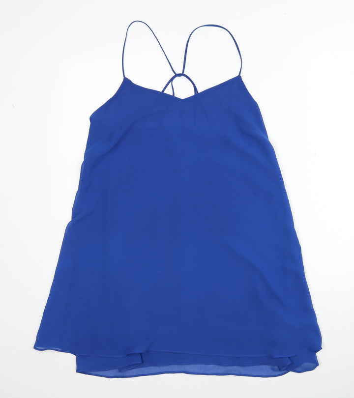 Topshop Womens Blue Polyester Trapeze & Swing Size 10 V-Neck Pullover