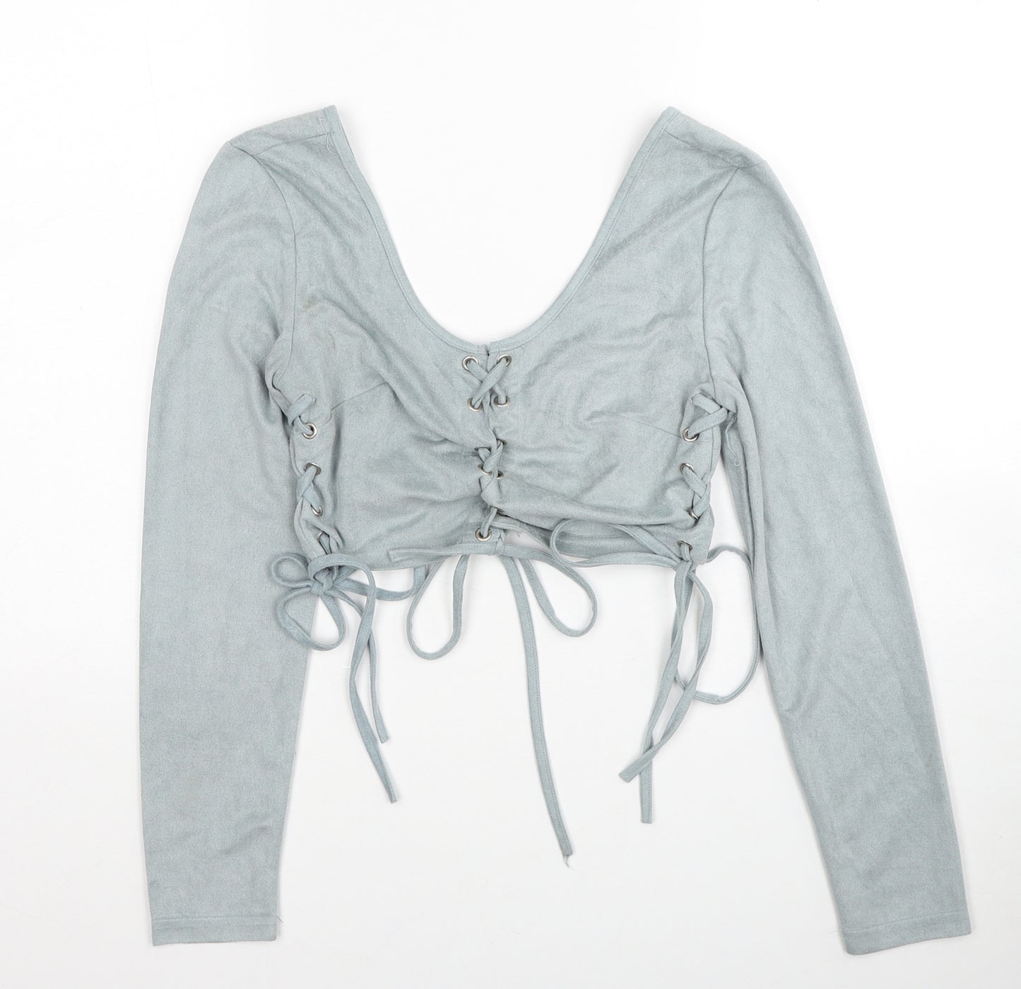 Missguided Womens Blue Polyester Cropped T-Shirt Size 10 Round Neck