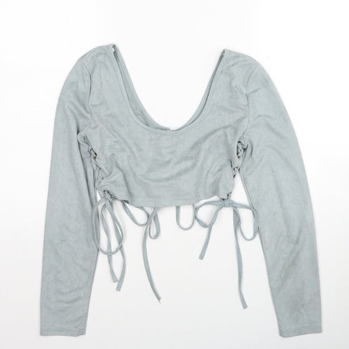 Missguided Womens Blue Polyester Cropped T-Shirt Size 10 Round Neck