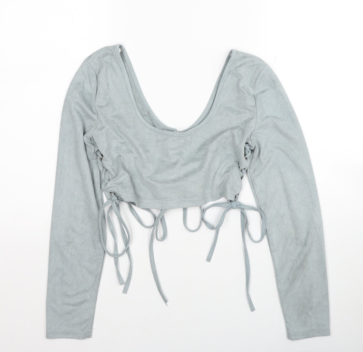 Missguided Womens Blue Polyester Cropped T-Shirt Size 10 Round Neck