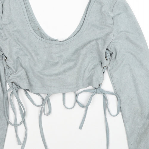 Missguided Womens Blue Polyester Cropped T-Shirt Size 10 Round Neck
