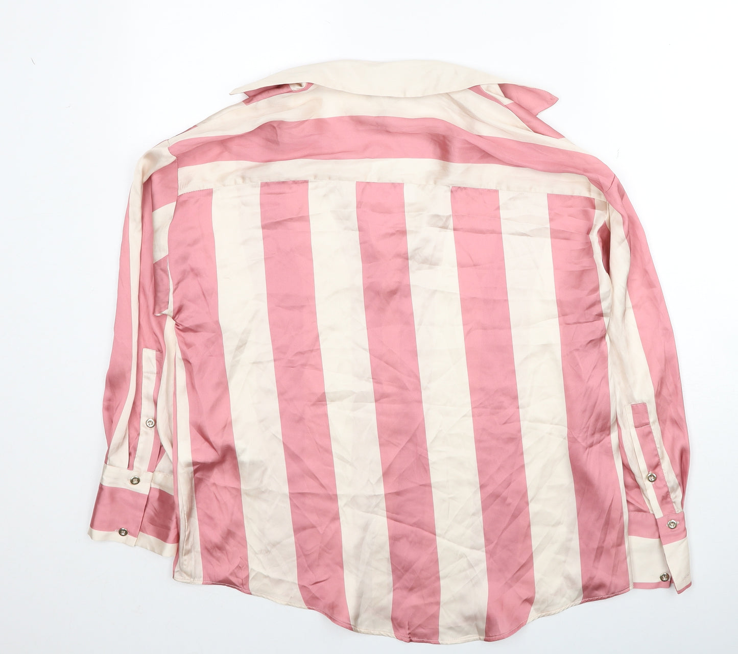Zara Womens Pink Striped Polyester Basic Button-Up Size XS V-Neck