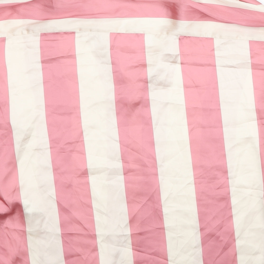 Zara Womens Pink Striped Polyester Basic Button-Up Size XS V-Neck