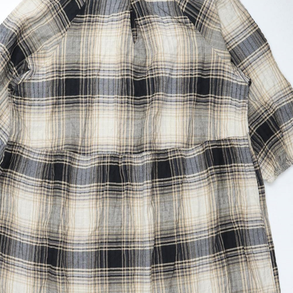 Primark Womens Beige Plaid Cotton A-Line Size 16 Round Neck Button