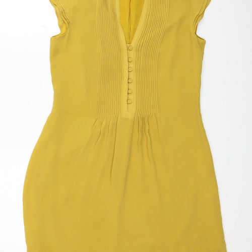 H&M Womens Yellow Polyester Shift Size 8 V-Neck Button