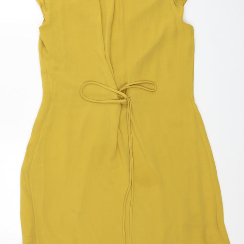 H&M Womens Yellow Polyester Shift Size 8 V-Neck Button
