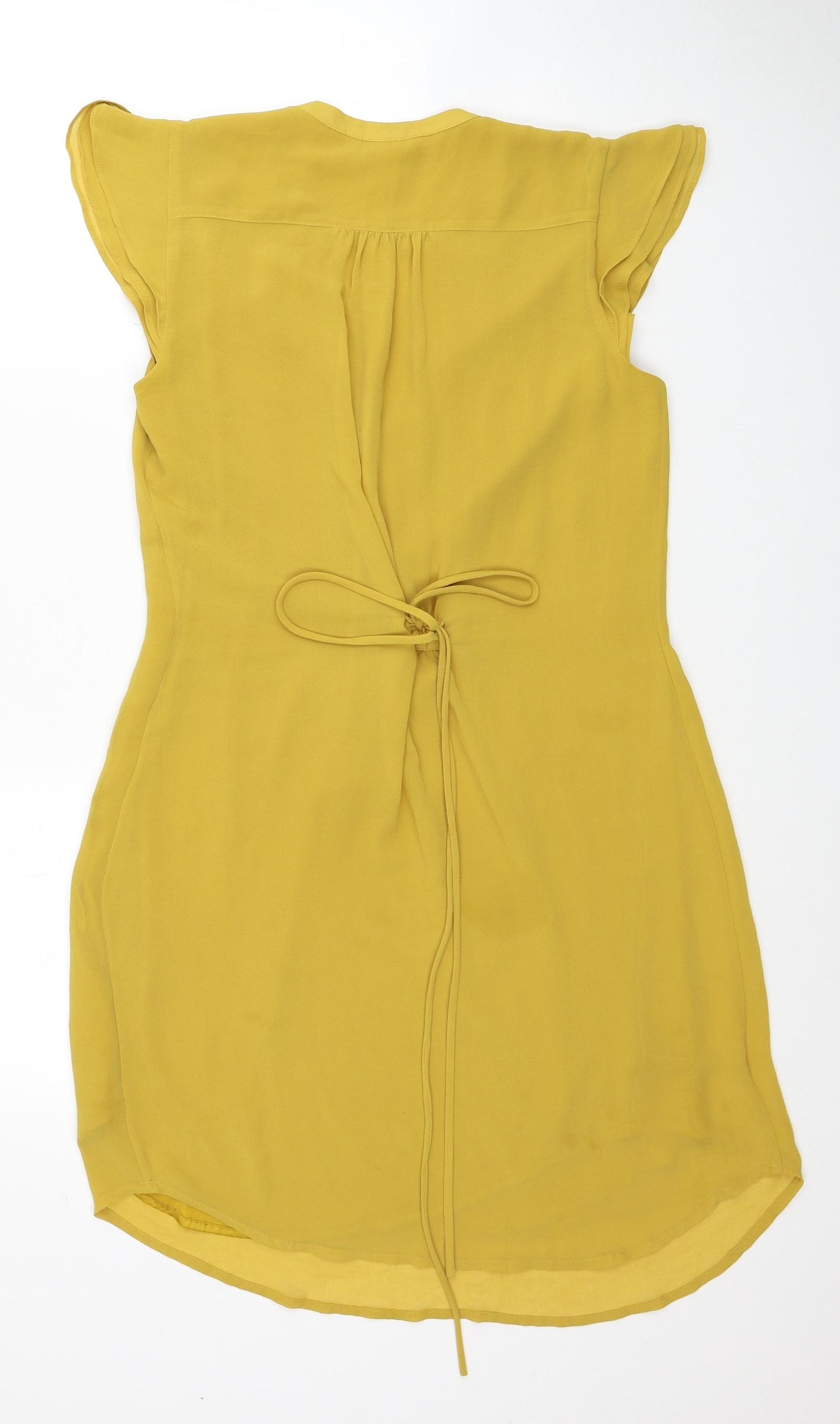 H&M Womens Yellow Polyester Shift Size 8 V-Neck Button