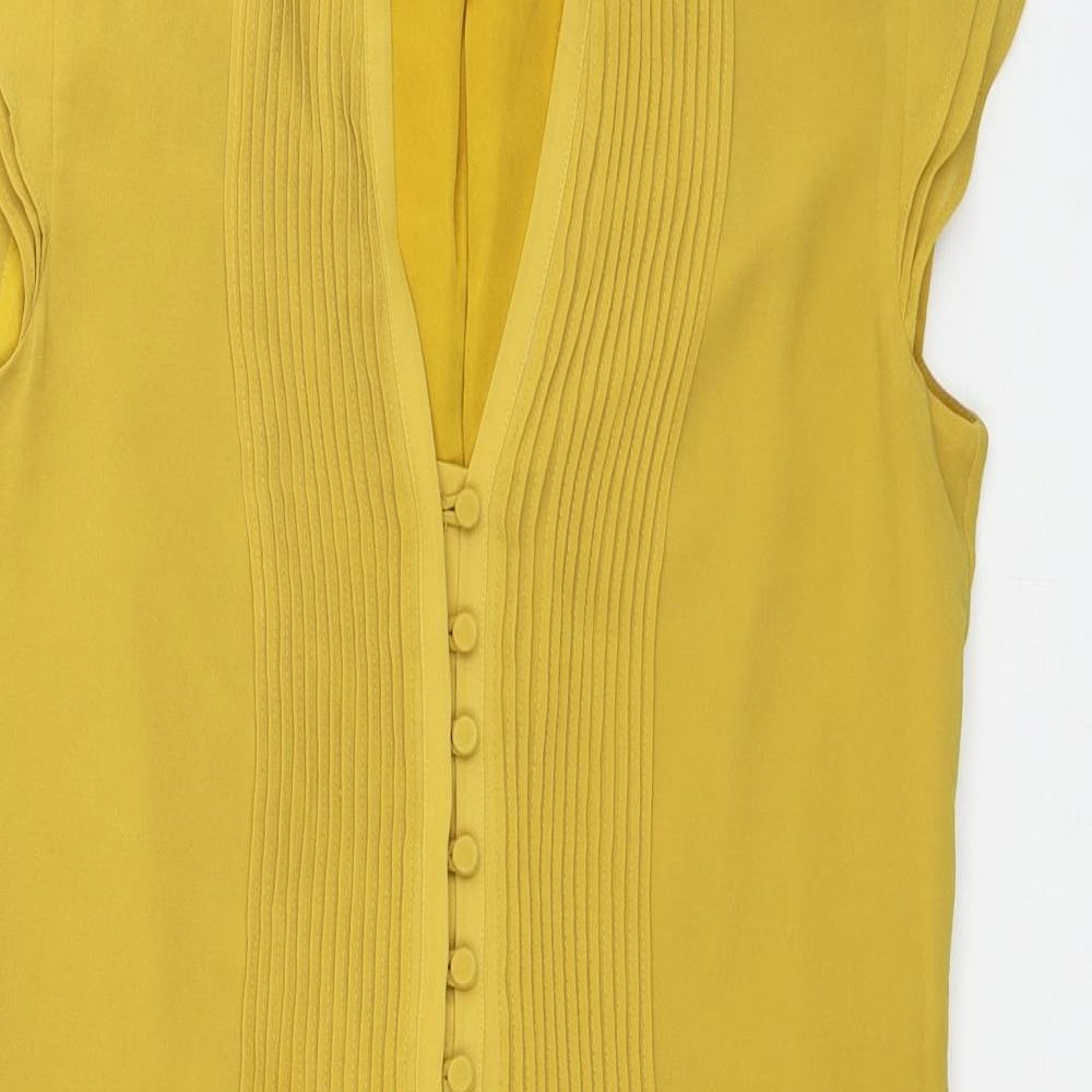 H&M Womens Yellow Polyester Shift Size 8 V-Neck Button