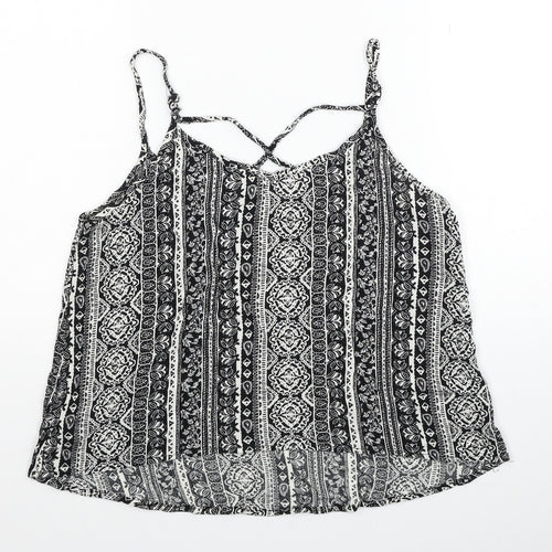 H&M Womens Black Geometric Viscose Basic Tank Size 14 Round Neck