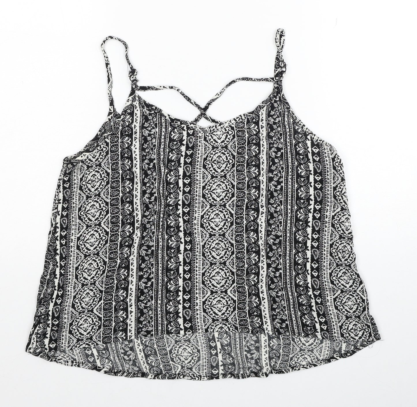 H&M Womens Black Geometric Viscose Basic Tank Size 14 Round Neck
