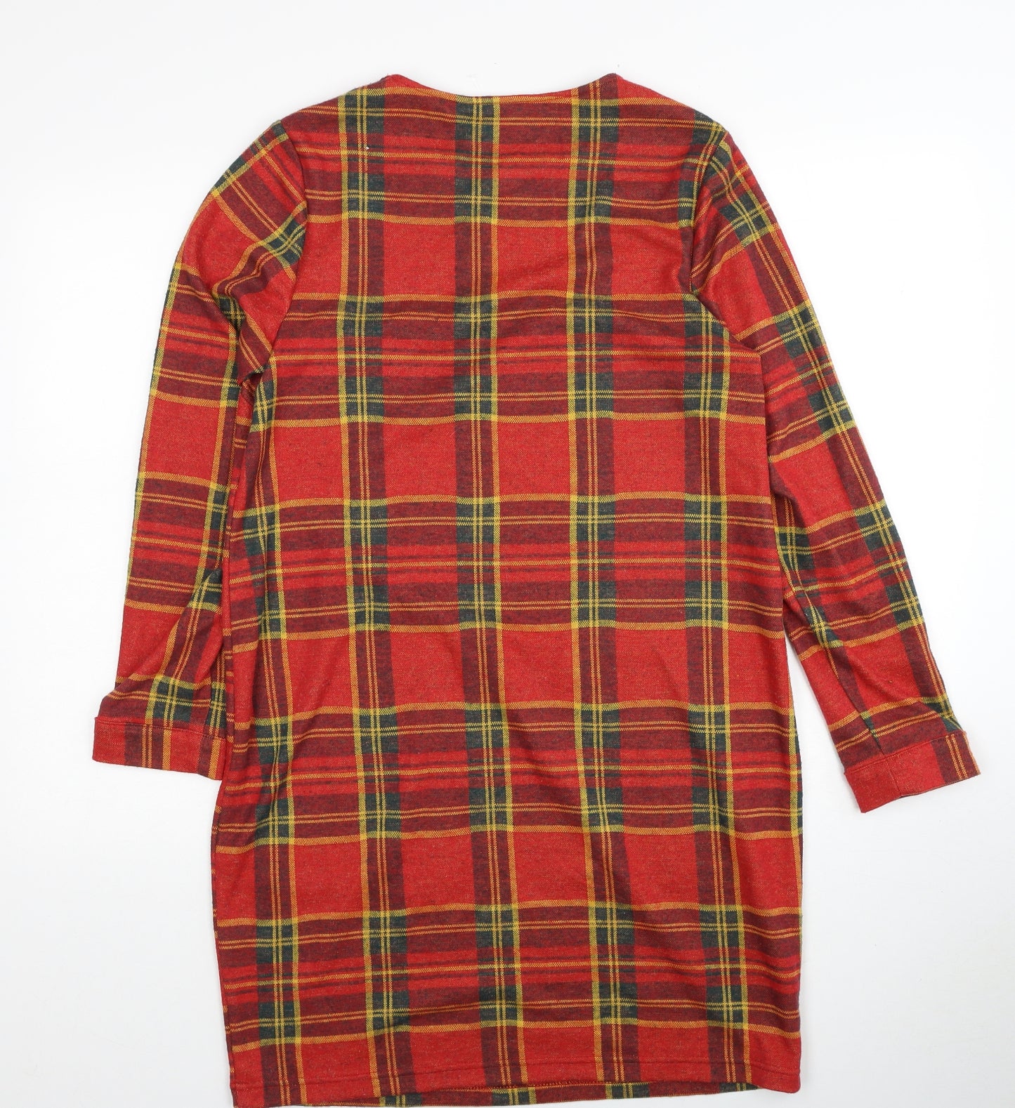 TU Womens Red Plaid Polyester Shift Size 12 Round Neck Pullover