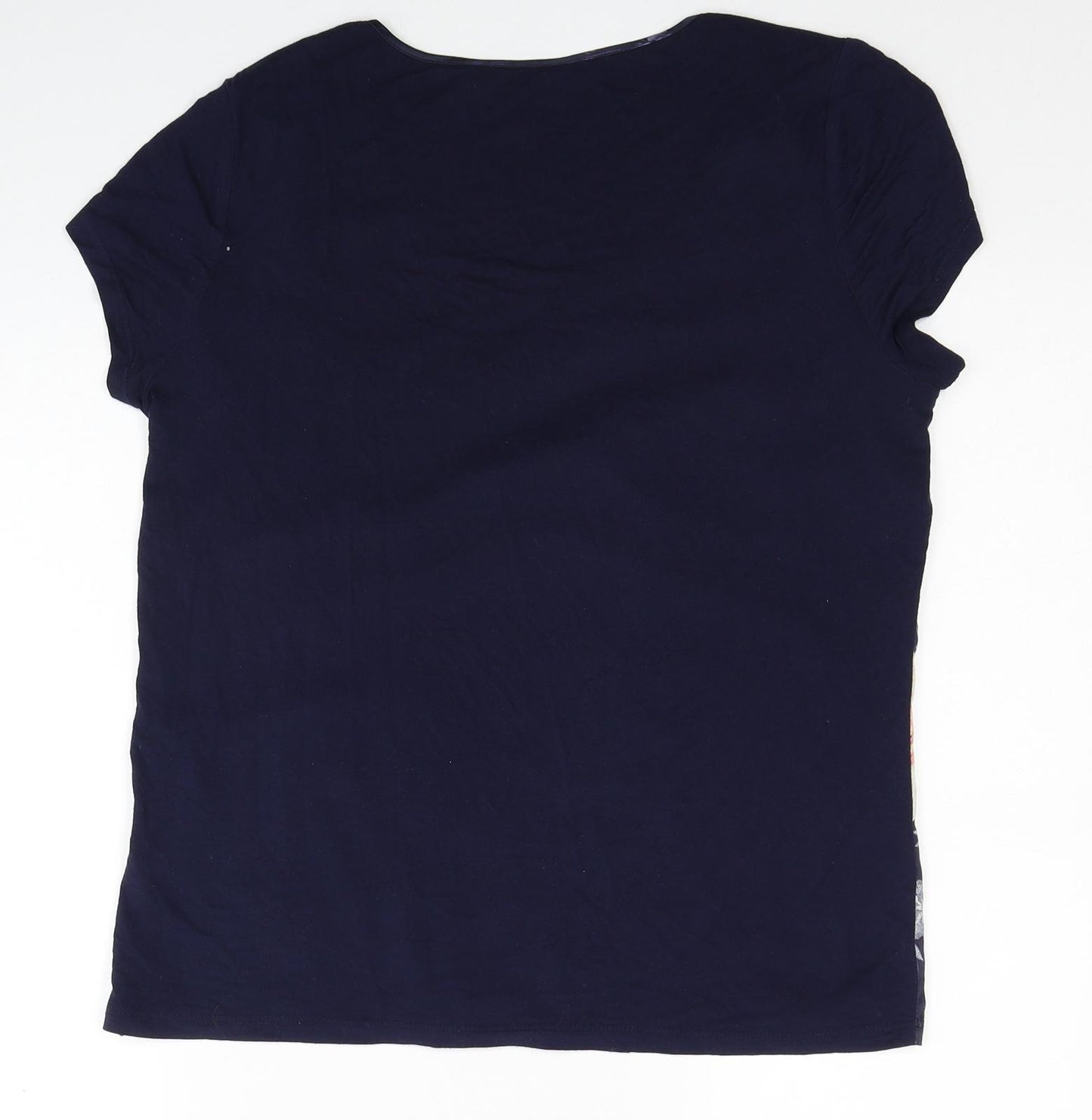 Lipsy Womens Blue Floral Viscose Basic T-Shirt Size 10 Scoop Neck
