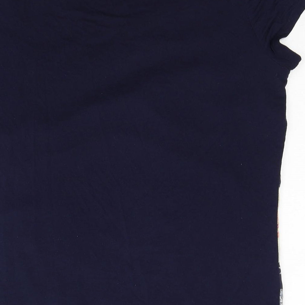 Lipsy Womens Blue Floral Viscose Basic T-Shirt Size 10 Scoop Neck