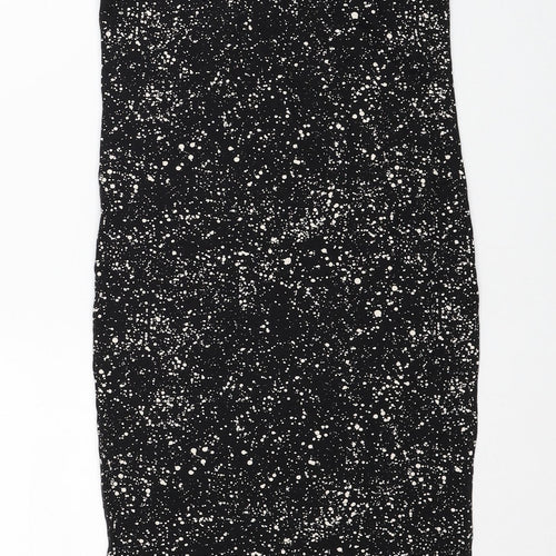 H&M Womens Black Geometric Viscose Pencil Dress Size XS Boat Neck Pullover