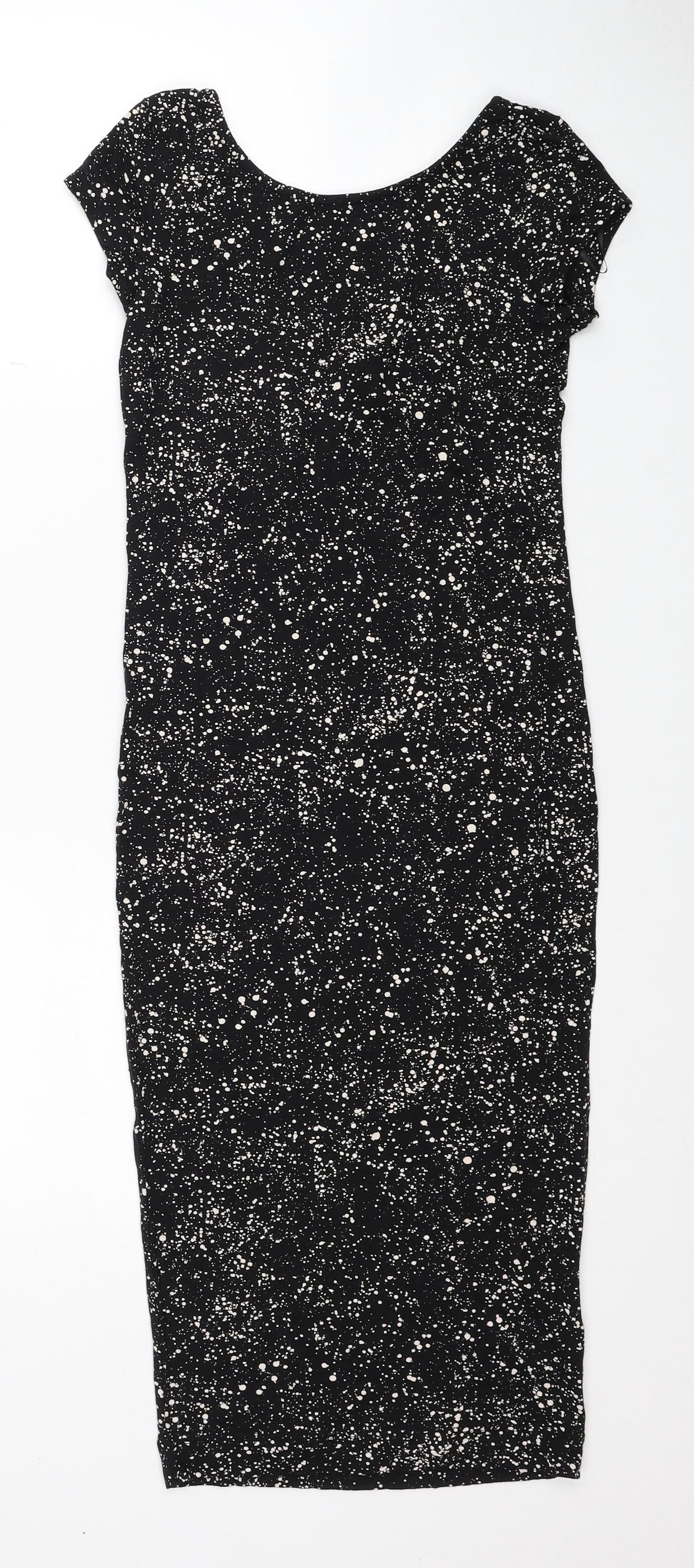 H&M Womens Black Geometric Viscose Pencil Dress Size XS Boat Neck Pullover