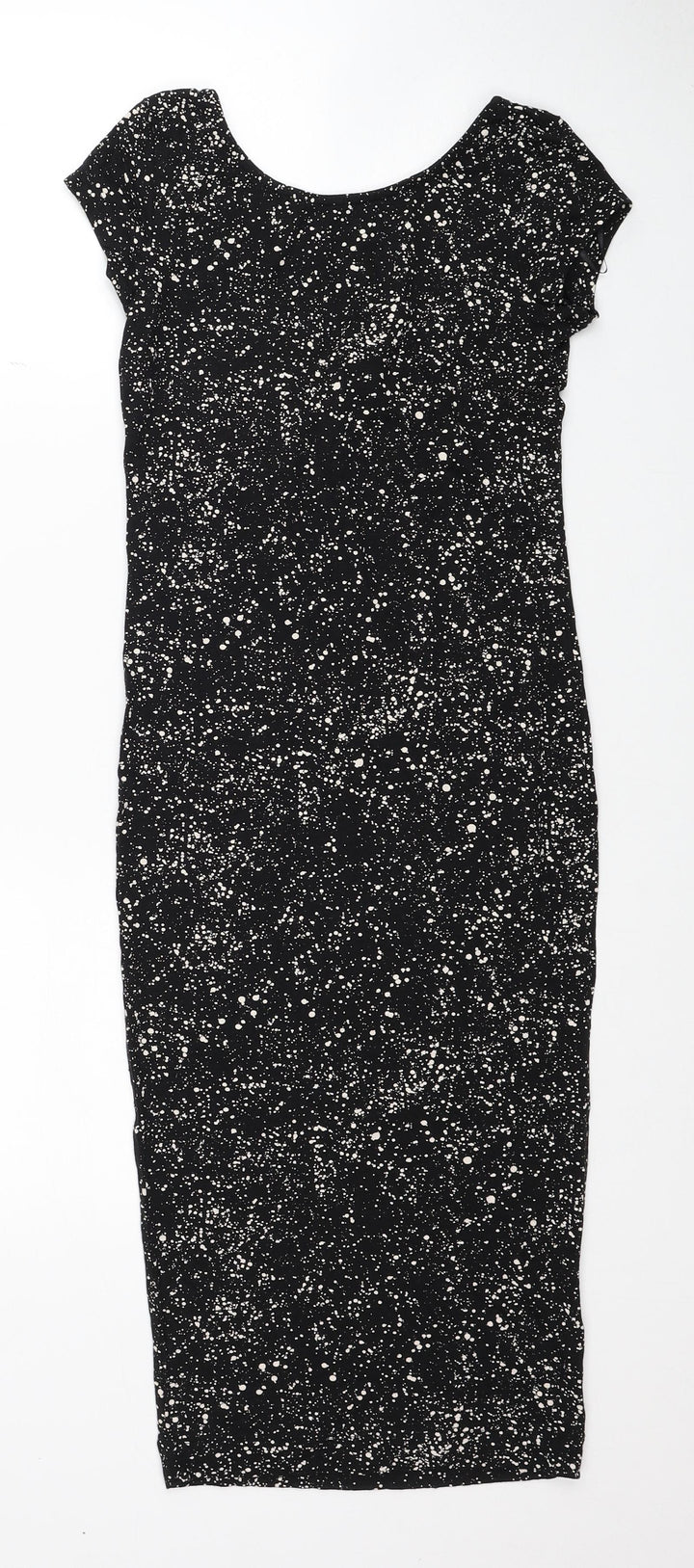 H&M Womens Black Geometric Viscose Pencil Dress Size XS Boat Neck Pullover