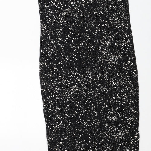 H&M Womens Black Geometric Viscose Pencil Dress Size XS Boat Neck Pullover