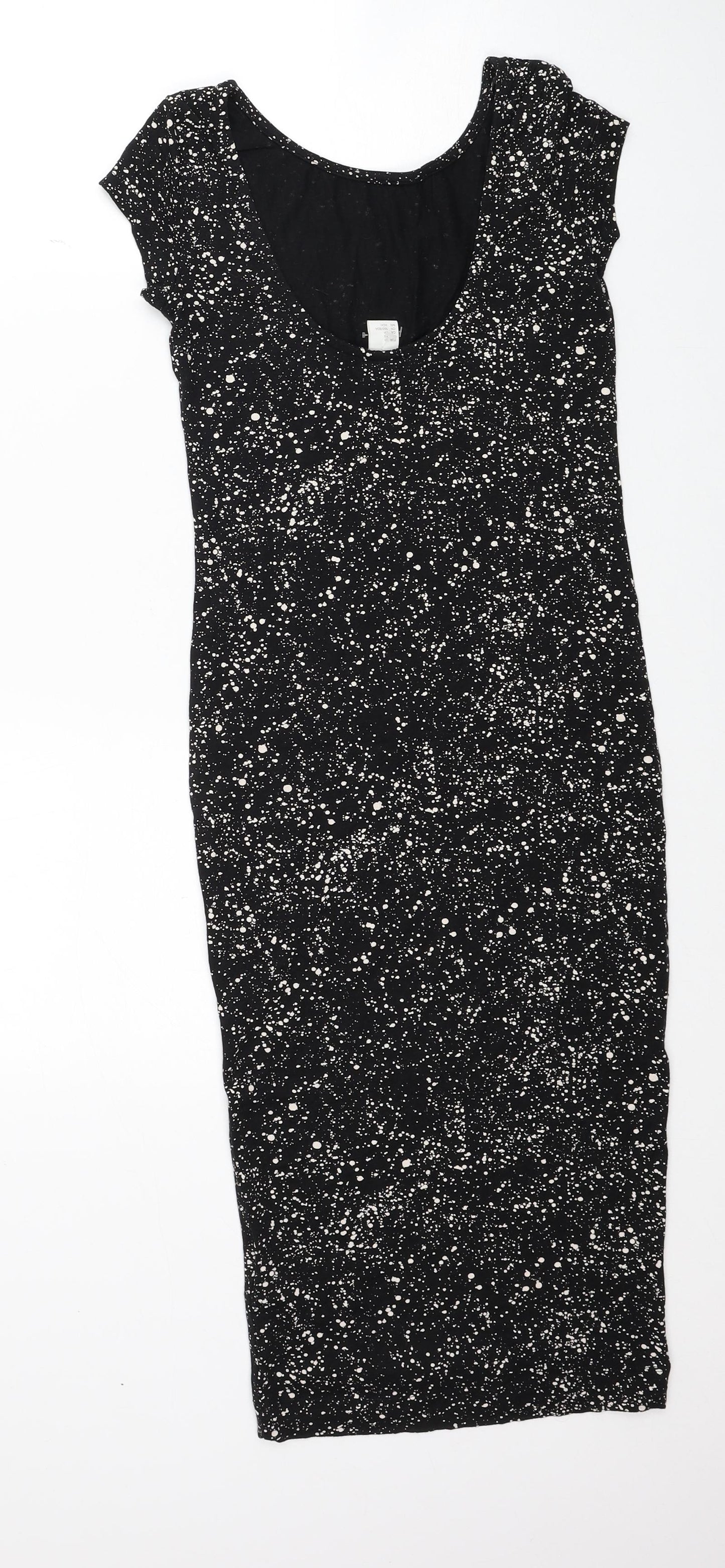 H&M Womens Black Geometric Viscose Pencil Dress Size XS Boat Neck Pullover