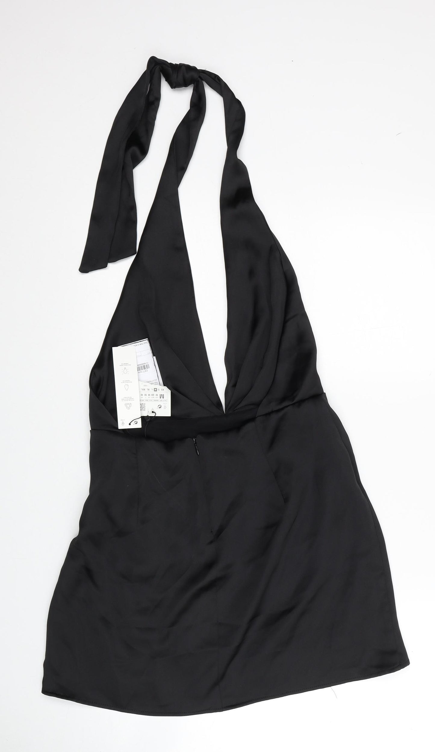 Zara Womens Black Herringbone Polyester Mini Size M Halter Pullover