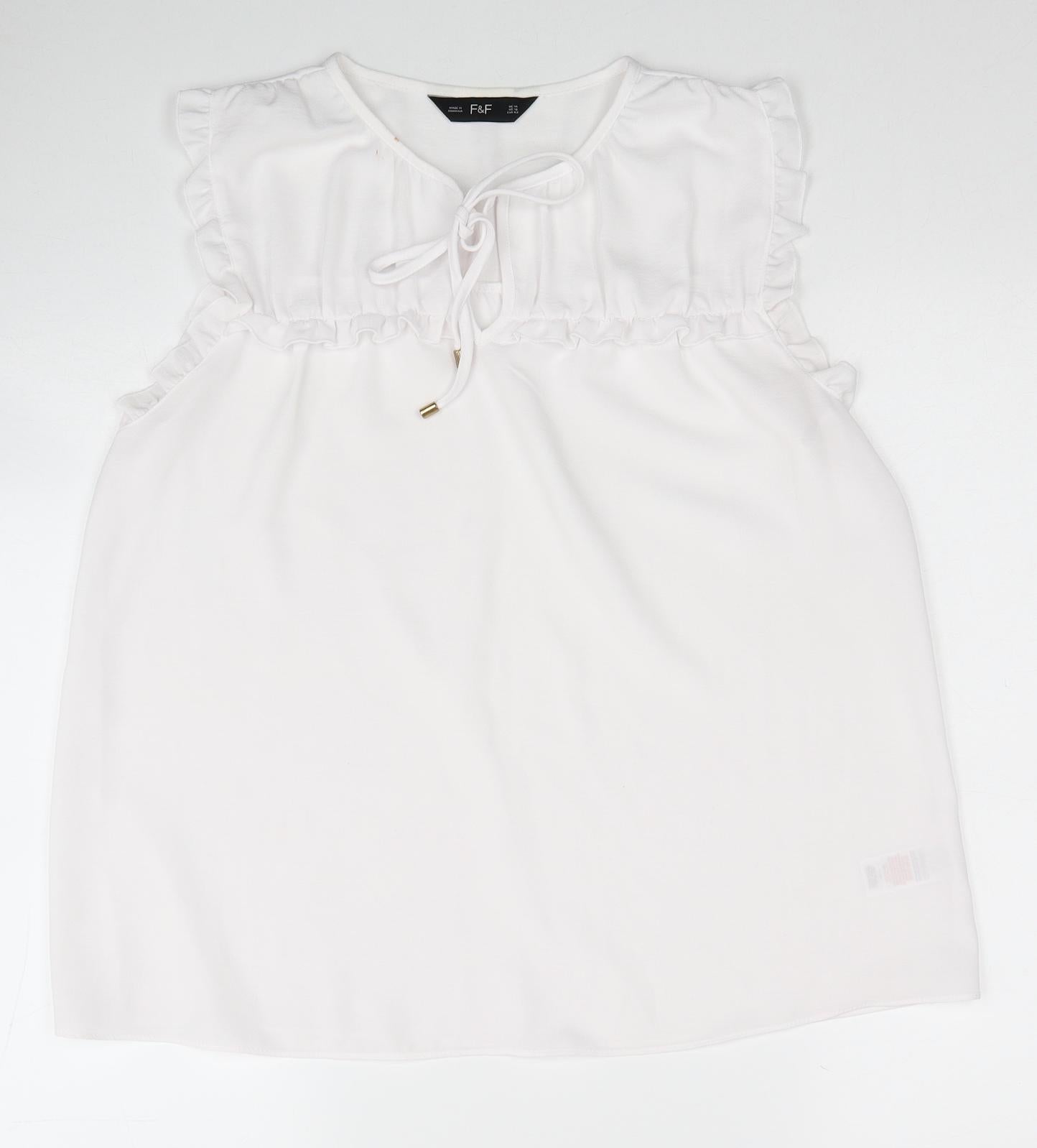 F&F Womens White Polyester Basic Blouse Size 14 Round Neck