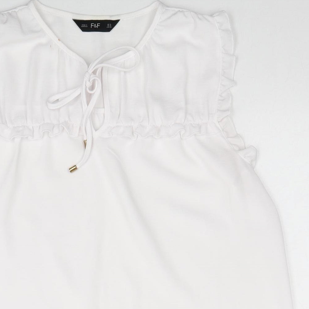 F&F Womens White Polyester Basic Blouse Size 14 Round Neck