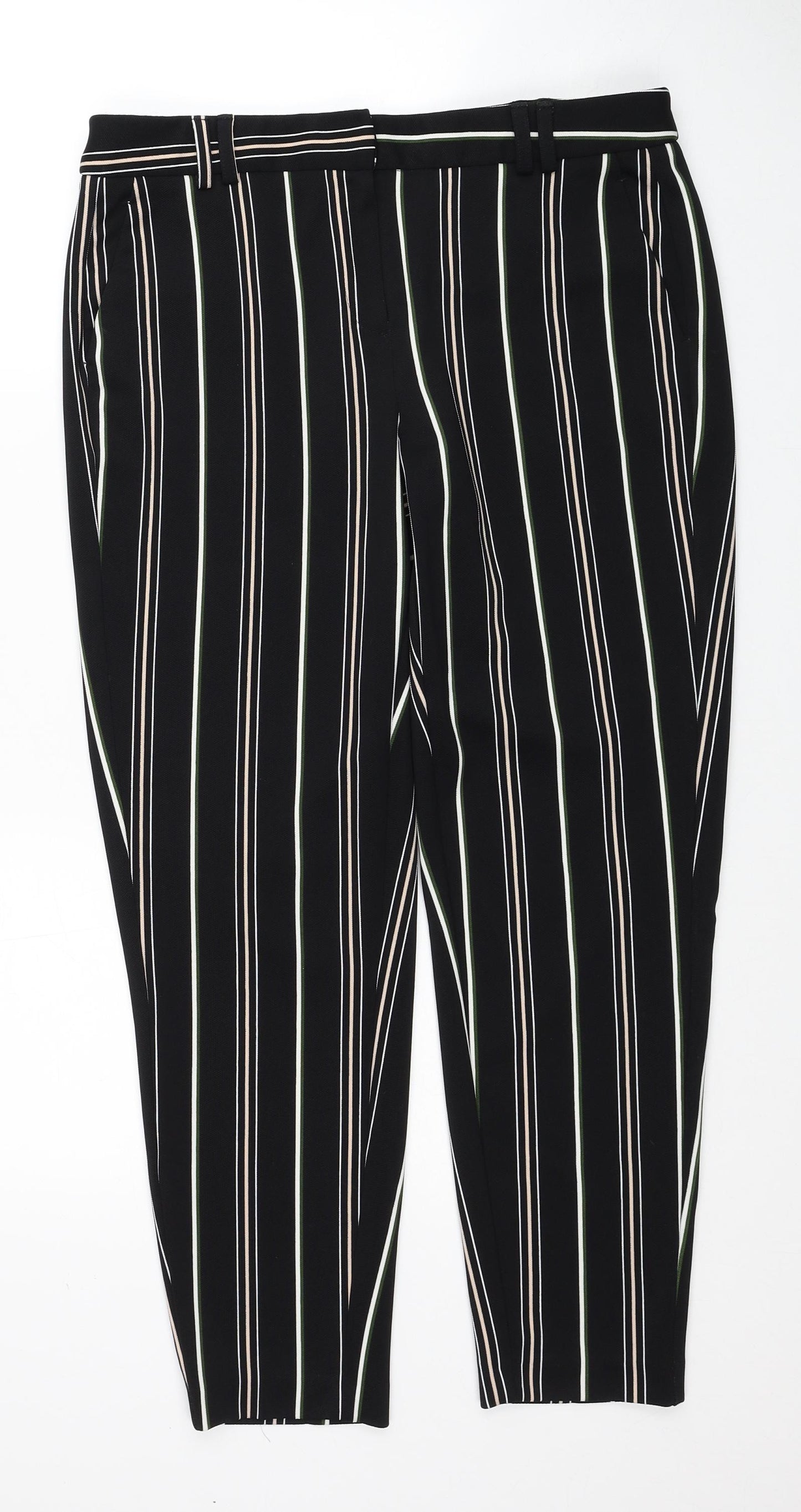Dorothy Perkins Womens Black Striped Polyester Trousers Size 12 Regular Zip