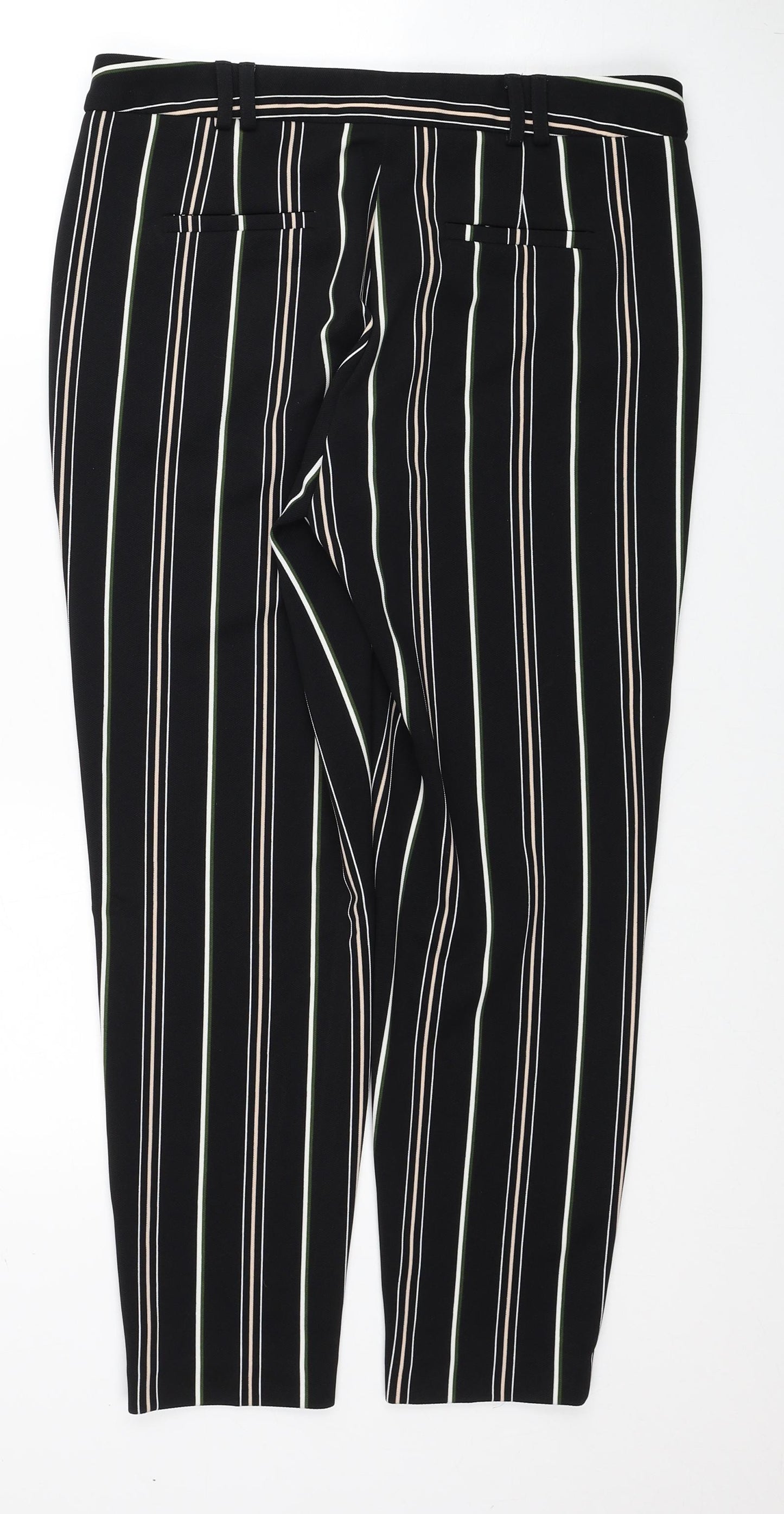 Dorothy Perkins Womens Black Striped Polyester Trousers Size 12 Regular Zip