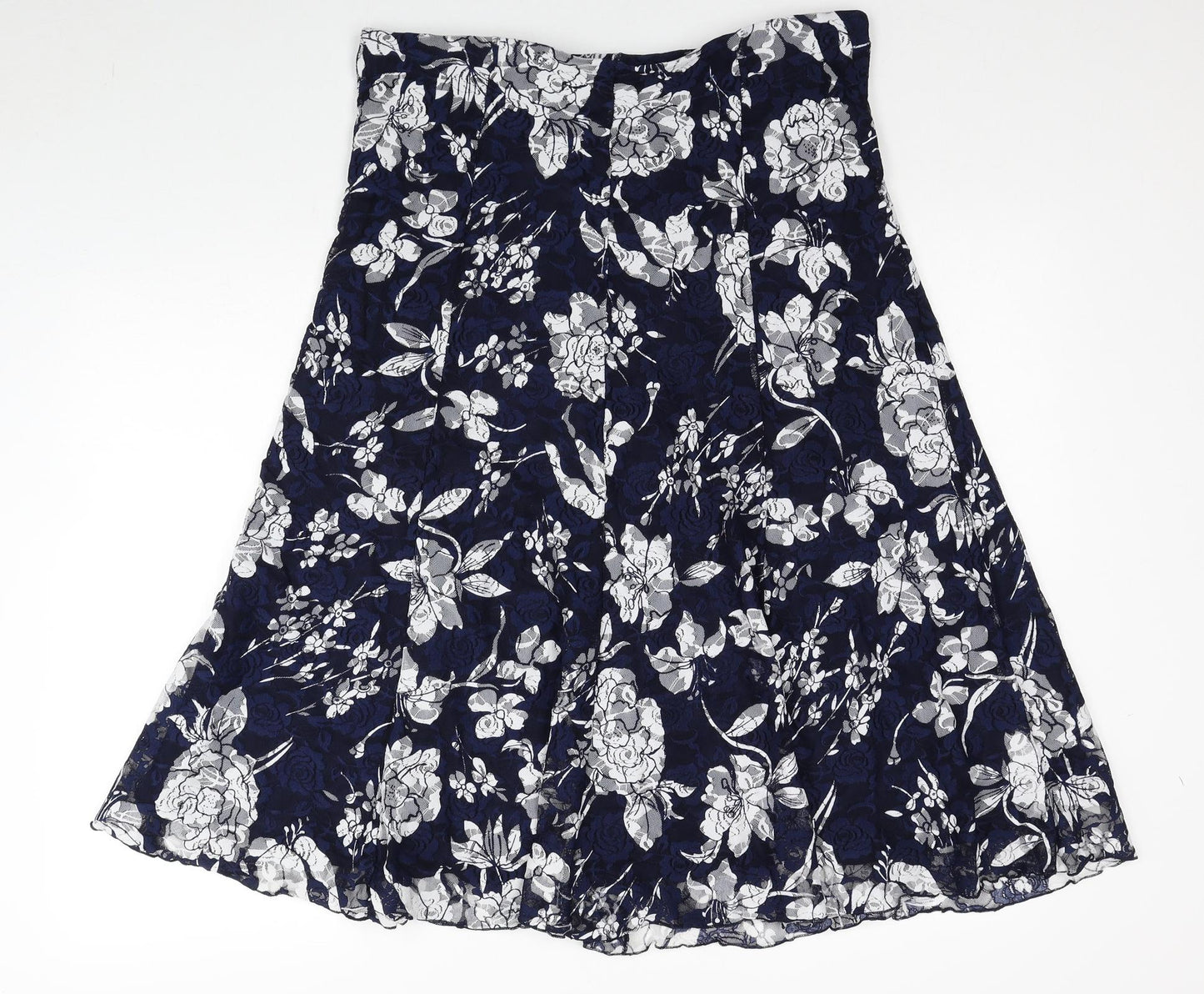 Bonmarché Womens Blue Floral Nylon A-Line Skirt Size 10