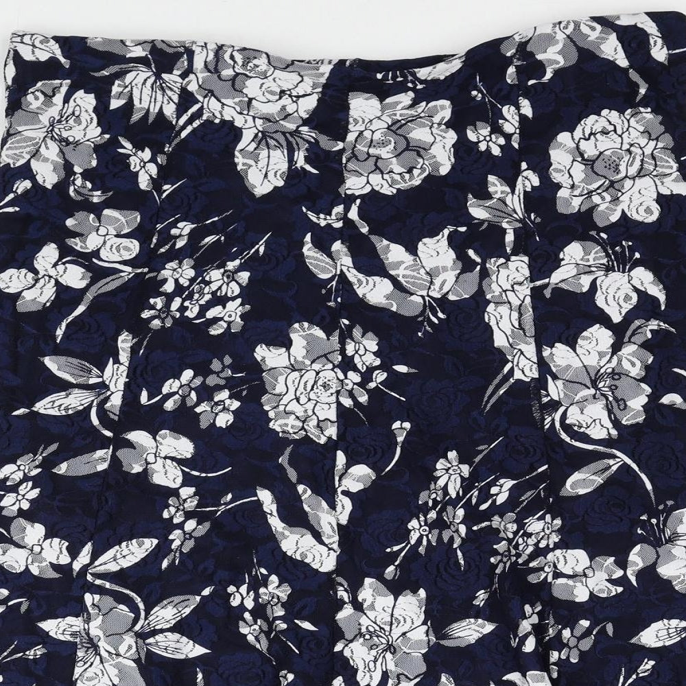 Bonmarché Womens Blue Floral Nylon A-Line Skirt Size 10