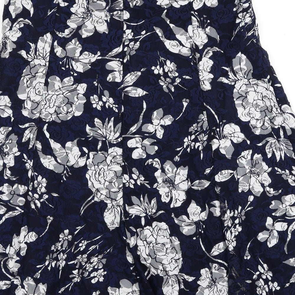 Bonmarché Womens Blue Floral Nylon A-Line Skirt Size 10