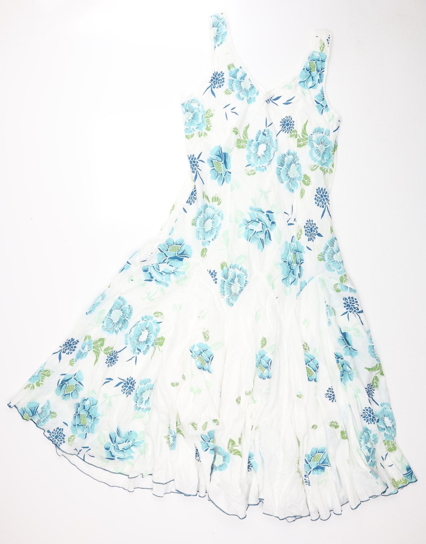 Preworn Womens White Floral Cotton Fit & Flare Size 14 Scoop Neck Pullover