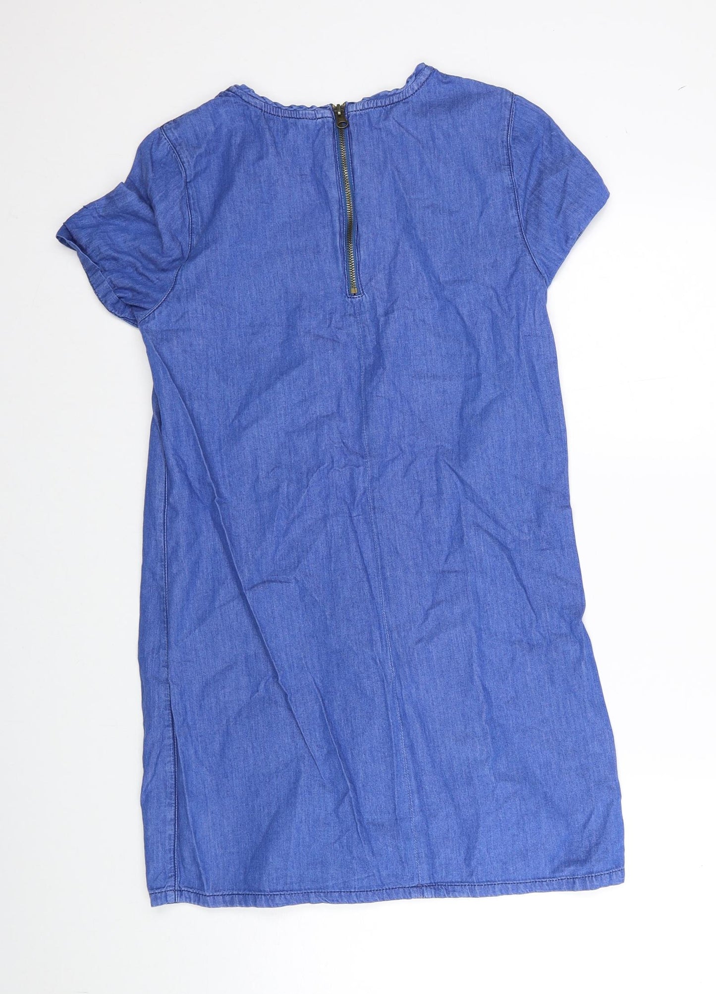 New Look Womens Blue Cotton Shift Size 10 Boat Neck Zip