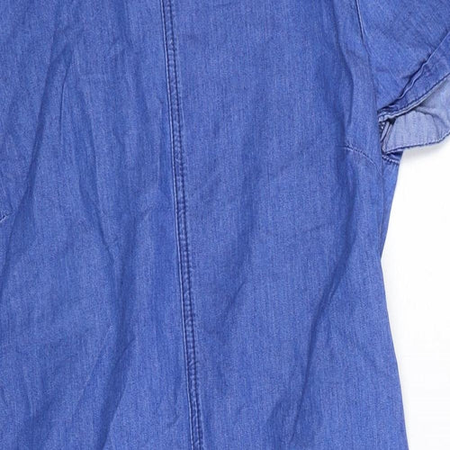 New Look Womens Blue Cotton Shift Size 10 Boat Neck Zip