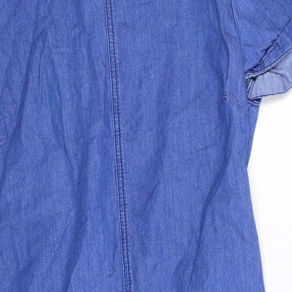 New Look Womens Blue Cotton Shift Size 10 Boat Neck Zip