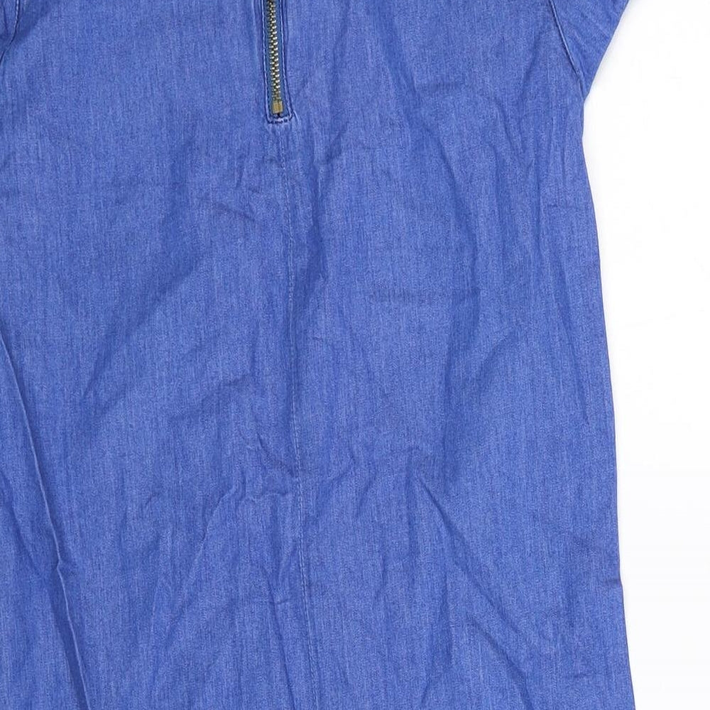New Look Womens Blue Cotton Shift Size 10 Boat Neck Zip