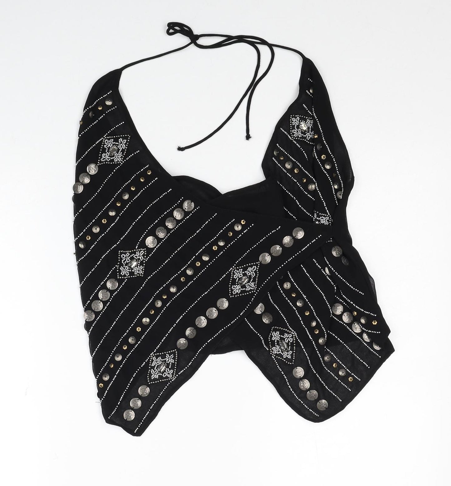 Zara Womens Black Geometric Polyester Basic Tank Size XS Halter