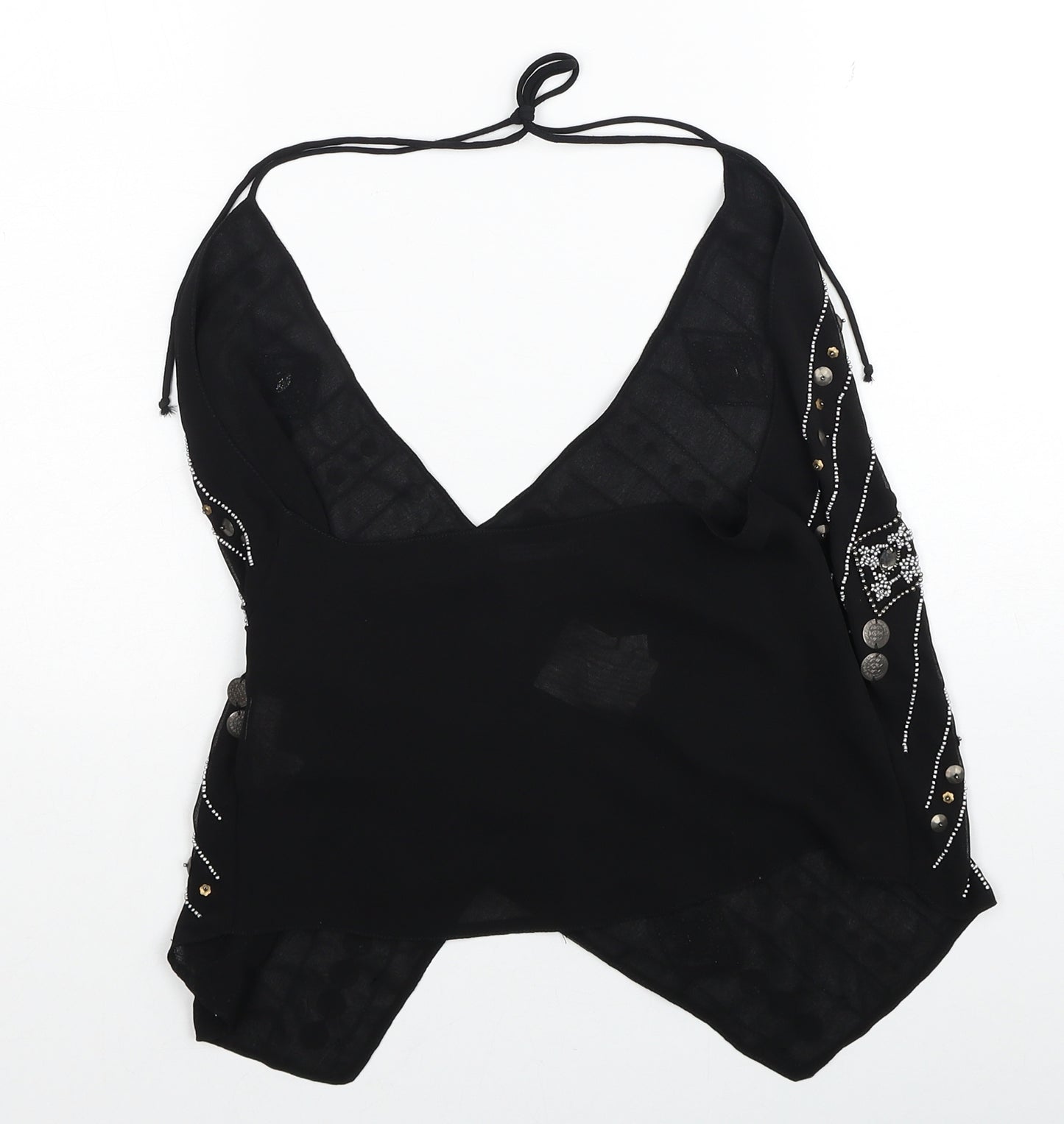 Zara Womens Black Geometric Polyester Basic Tank Size XS Halter
